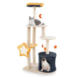 Costway Kratzbaum für Katzen mit Katzenhöhle und Sisal Kletterelementen in Beige mit Deckenspanner – Bild 1 von 7