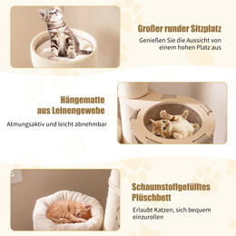 Costway Kratzbaum für Katzen mit Kratztonne und abnehmbarem Bett aus Sisal in Naturfarben – Bild 1 von 8