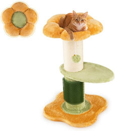 COSTWAY Kratzbaum für Katzen mit Selbstpflegebürste und Ball aus Plüsch – Bild 1 von 3