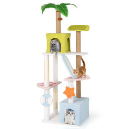 Costway Kratzbaum für Katzen mit Sisal in Beige und Bunt – Bild 1 von 8