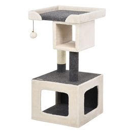 COSTWAY Kratzbaum für Katzen mit Sisal-Kratzstange und Katzenwohnung in Beige oder Grau – Bild 1 von 6