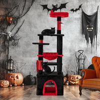 Produktbild von COSTWAY Kratzbaum Gotisches Halloween Design mit Höhle Plattformen Hängematte und Spinnenspielzeug Schwarz Rot 133cm