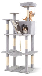 COSTWAY Kratzbaum Grau mit Katzenhöhle Hängematte Rampe und Sisal-Kratzpfosten 158 cm – Bild 1 von 1