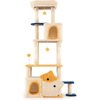 Produktbild von COSTWAY Kratzbaum groß in Fisch-Design mit Plüschsitz, 2 Höhlen und Sisal-Kratzsäulen aus Holz in Beige