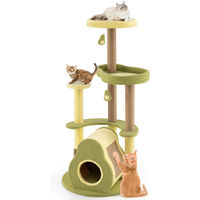 Produktbild von COSTWAY Kratzbaum Holz Avocado-Design mit Katzenhöhle und Spielzeug Grün 124,5cm