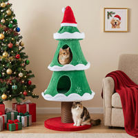 Produktbild von COSTWAY Kratzbaum im Weihnachtsbaum Design aus Plüsch mit 2 Katzenhöhlen und Kratzstamm für Katzen 130cm