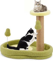 COSTWAY Kratzbaum in Avocado-Optik mit Katzenbett, Federspielzeug und Sisal-Kratzpfosten für Katzen – Bild 1 von 1