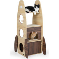 Produktbild von COSTWAY Kratzbaum in Raketenform aus Holz mit Katzenhaus, Plattformen, Sisal-Kratzmatte und Ball in Braun und Natur für Katzen