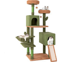 Produktbild von COSTWAY Kratzbaum Kaktus mit Plattformen, Spielzeug, Sisalpfosten, Leiter, Korb und 2 Katzenhöhlen aus Holz in Grün und Braun