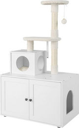 COSTWAY Kratzbaum Katzenhaus mit Möbel-Toilette aus Holz in Weiß 77,5 x 49 x 132 cm – Bild 1 von 1