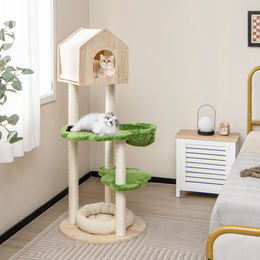 Costway Kratzbaum mit Katzenhaus aus Holz und Sisal XXL 139cm Grün – Bild 1 von 13