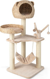 COSTWAY Kratzbaum mit Katzenhöhle Hängematte und Plüschbällen 121 cm für Katzen – Bild 1 von 1