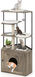 COSTWAY Kratzbaum mit Katzenklo Schrank aus Holz in Braun für erwachsene Katzen – Bild 1 von 5