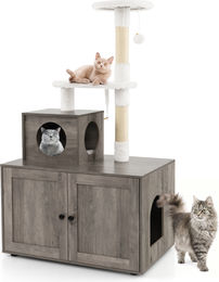 COSTWAY Kratzbaum mit Katzenschrank und Katzenhaus inklusive Sisalstamm und Spielball Grau 77,5x49x132cm – Bild 1 von 1