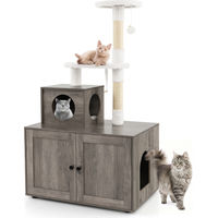 Produktbild von COSTWAY Kratzbaum mit Katzenschrank und Katzenhaus inklusive Sisalstamm und Spielball Grau 77,5x49x132cm