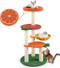 COSTWAY Kratzbaum Obstthema mit drehbarem Korb und Sisal-Kratzsäulen für Katzen – Bild 1 von 1