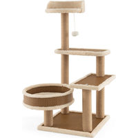 Produktbild von COSTWAY Kratzbaum Rattan für Katzen 5-stöckig mit Plattform, Spielball und Bett Braun 40x40x90cm