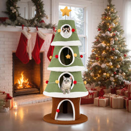 COSTWAY Kratzbaum Weihnachtsdesign mit 4 Katzenhöhlen und Kratzbrett 154 cm Grün – Bild 1 von 1