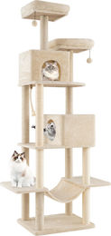 COSTWAY Kratzbaum XXL 205 cm mit 2 Höhlen, Hängematte und Sisal-Kratzpfosten in Beige – Bild 1 von 1