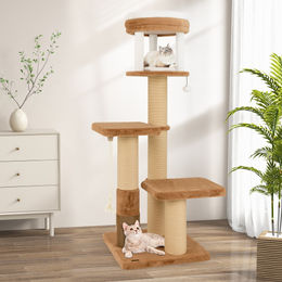 Costway Kratzbaum XXL aus Holz mit Deckenspanner für Katzen in Braun 164cm – Bild 1 von 8