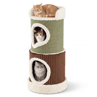 Produktbild von COSTWAY Kratztonne für Katzen mit 2 Katzenhöhlen und waschbarem Kissen Grün-Braun