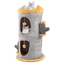 COSTWAY Kratztonne Grau mit 2 Katzenhöhlen, Katzenbett und Spielbällen für Katzen Ø48 x 83 cm – Bild 1 von 1