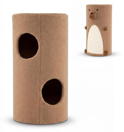 COSTWAY Kratztonne mit Sisal-Kratzmatte und 2 Katzenhöhlen in Braun, Katzenbett und Kratzbaum für Katzen bis 15 kg – Bild 1 von 1