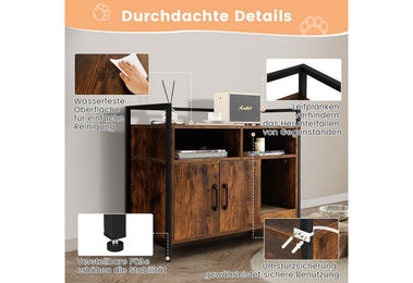 COSTWAY Möbel-Toilette für Katzen in Braun mit Metallgestell und offenem Regal – Bild 1 von 3