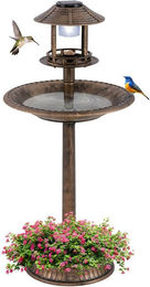 COSTWAY Vogelhaus aus Kunststoff mit Blumentopf und Ständer in Grün und Braun – Bild 1 von 5