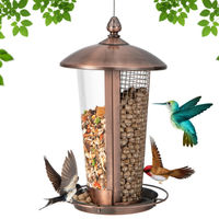 Produktbild von Costway Vogelhaus aus Metall zum Aufhängen in Braun mit 2 Futterröhren - 1 l