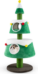 COSTWAY Weihnachts-Kratzbaum für Katzen mit 2 Katzenhöhlen, Sisal-Kratzsäulen, Spielzeug und Plüschkissen, Grün, 59x153cm – Bild 1 von 1