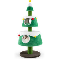 Produktbild von COSTWAY Weihnachts-Kratzbaum für Katzen mit 2 Katzenhöhlen, Sisal-Kratzsäulen, Spielzeug und Plüschkissen, Grün, 59x153cm
