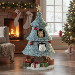 COSTWAY Weihnachts Kratzbaum für Katzen mit 2 Katzenhöhlen und großer Basis 55x123 cm Grün – Bild 1 von 1