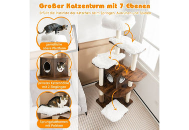 COSTWAY XXL Kratzbaum für Katzen in Braun mit Sisal-Matten und Höhle 175 x 86,5 x 86,5 cm – Bild 1 von 3