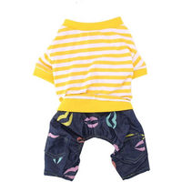 Produktbild von CosyHome Gestreifter Pyjama Jumpsuit aus Baumwolle für Hunde und Katzen Gelb-Weiß Größe L