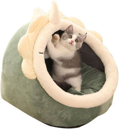 CosyHome Katzenkissen aus Baumwolle in Grün mit rutschfestem Boden und abnehmbarem Kissen – Bild 1 von 8