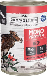 Produktbild von COUNTRY OF ANIMALS Monoprotein Rind Nassfutter für adulte Hunde Sensitive Stückchen in Soße 400g