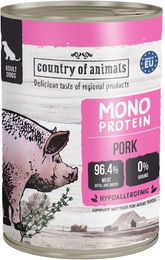 Produktbild von COUNTRY OF ANIMALS Monoprotein Schweinefleisch Nassfutter für adulte Hunde Sensitive Stückchen in Soße 400g