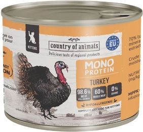 Produktbild von COUNTRY OF ANIMALS Nassfutter Monoprotein Truthahn Stückchen in Sauce für Kätzchen 200g