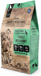 Produktbild von COUNTRY OF ANIMALS Turkey with Rabbit Hundetrockenfutter mit Pute und Kaninchen für adulte Hunde getreidefrei glutenfrei 2 kg