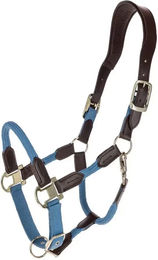 Covalliero Cordano Deluxe Pferdehalfter mit Leder-Genickriemen und Karabinerhaken für Ponys in Blau – Bild 1 von 3