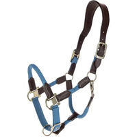 Produktbild von Covalliero Cordano Deluxe Pferdehalfter mit Leder-Genickriemen und Karabinerhaken für Ponys in Blau