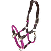 Produktbild von Covalliero Cordano Deluxe Pferdehalfter mit Leder-Genickriemen und Karabinerhaken für Warmblut in Rot Light Berry