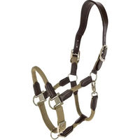 Produktbild von Covalliero Cordano Deluxe Pferdehalfter mit Leder-Genickriemen und Karabinerhaken in Braun für Ponys