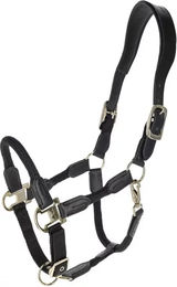 Covalliero Cordano Deluxe Pferdehalfter mit Leder-Genickriemen und Karabinerhaken Schwarz Pony – Bild 1 von 3