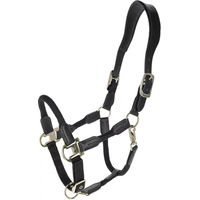 Produktbild von Covalliero Cordano Deluxe Pferdehalfter mit Leder-Genickriemen und Karabinerhaken Schwarz Pony