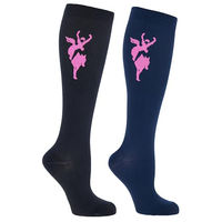 Produktbild von Covalliero Kompressions-Reitstrümpfe Janne Unisex Schwarz/Blau 2er-Pack Größe 34-36