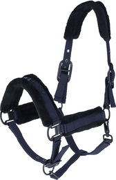 Produktbild von Covalliero Pferdehalfter Dark Navy mit Kunstfell in Größe Pony