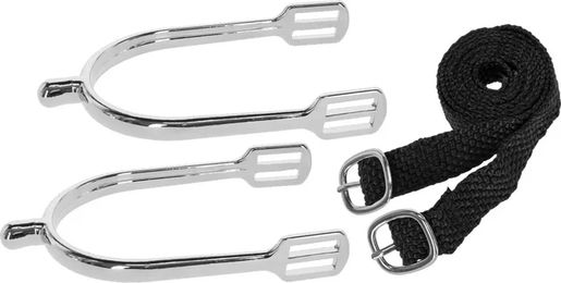 Produktbild von Covalliero Reitsporen in Tropfenform mit Riemen für Damen aus Edelstahl in Silber 15 cm