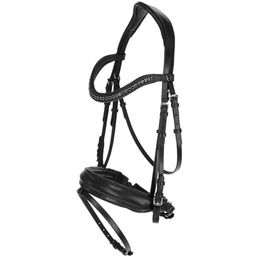 Covalliero Trensenzaum aus Leder mit Strassstirnband Schwarz für Warmblut – Bild 1 von 4